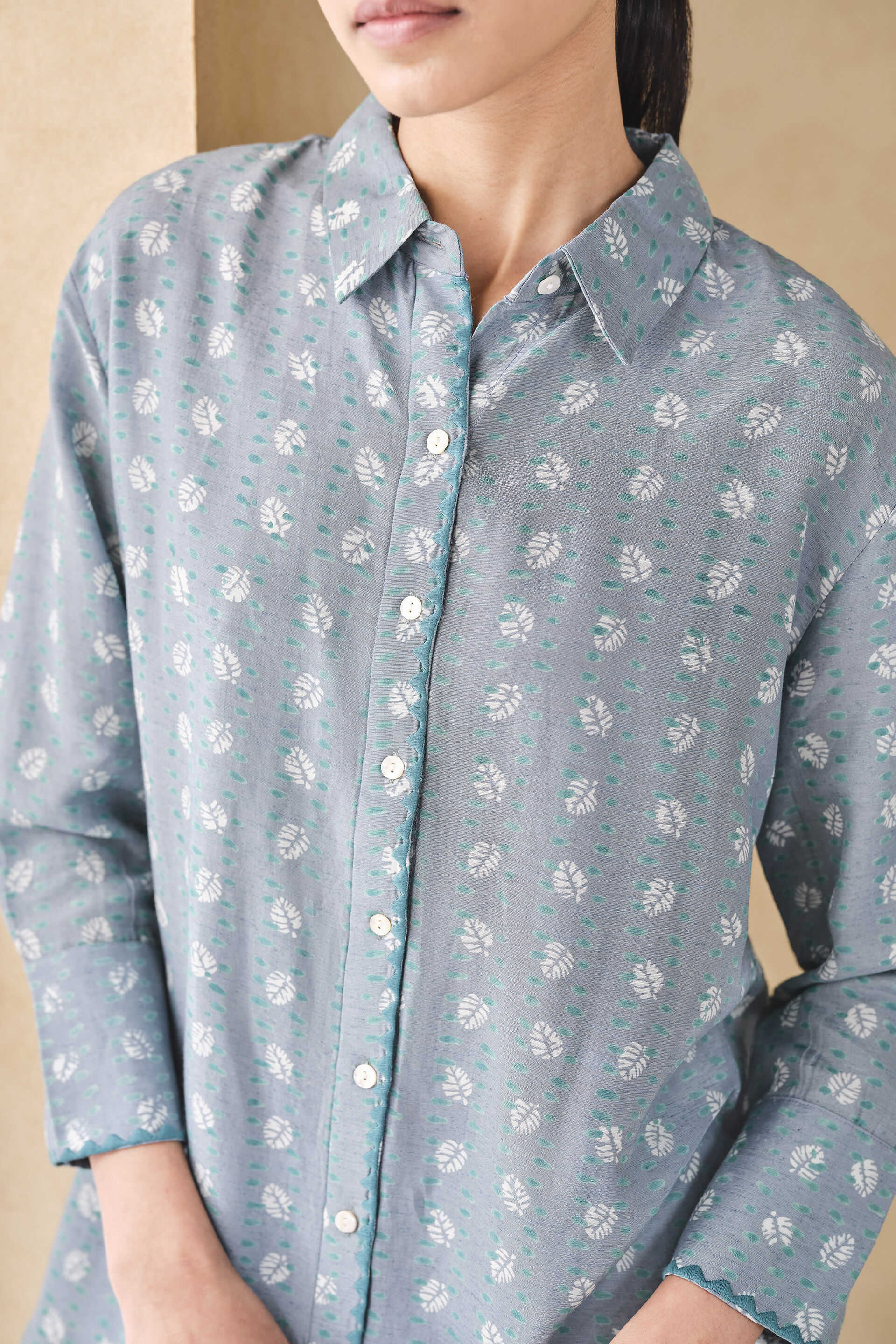 Seaway Hand-block Printed Linen Shirt - Blue, Blue, image 7